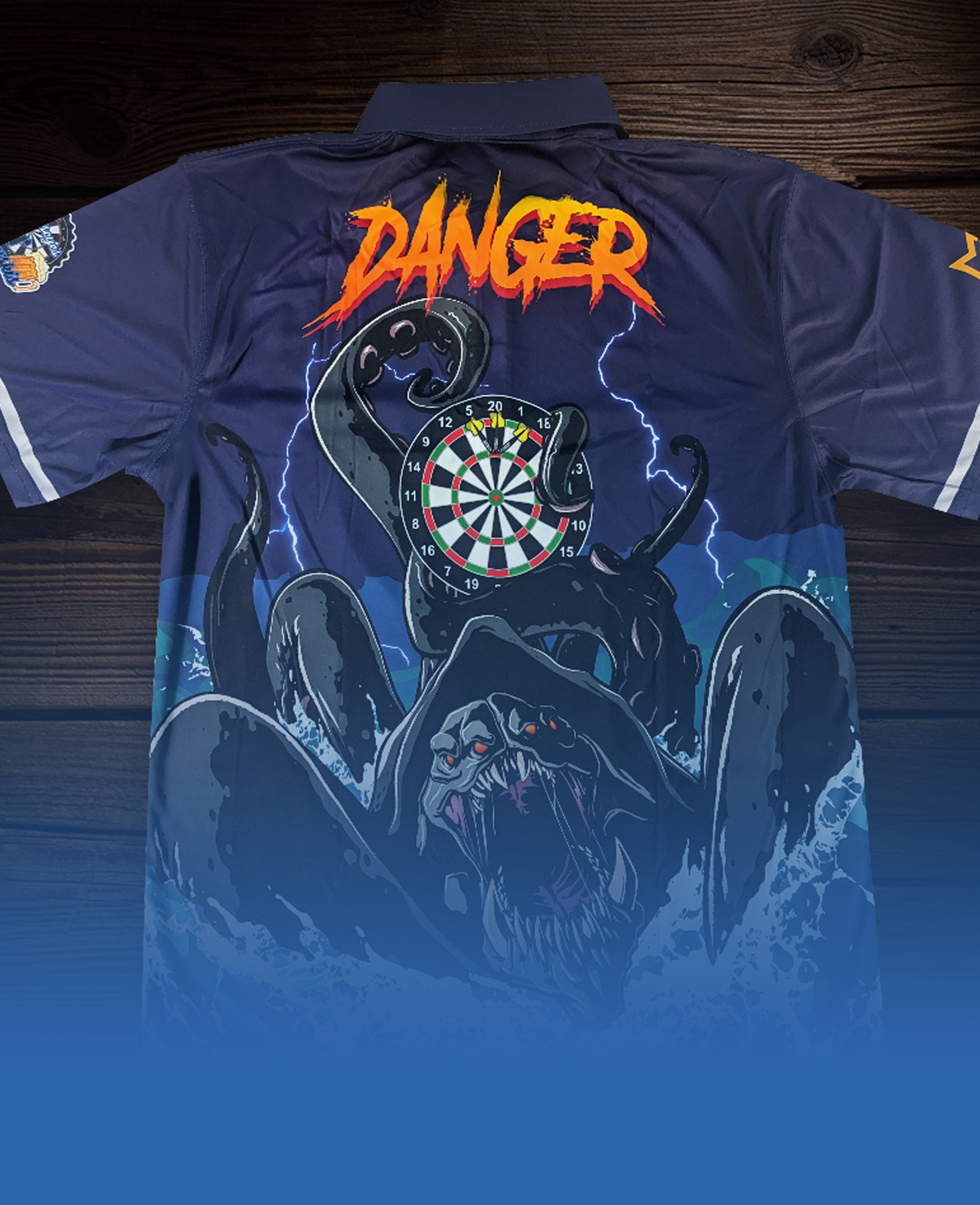 Final Jersey example of the Dart themed Kraken design requested by a client after purchasing the fully custom design fee.
