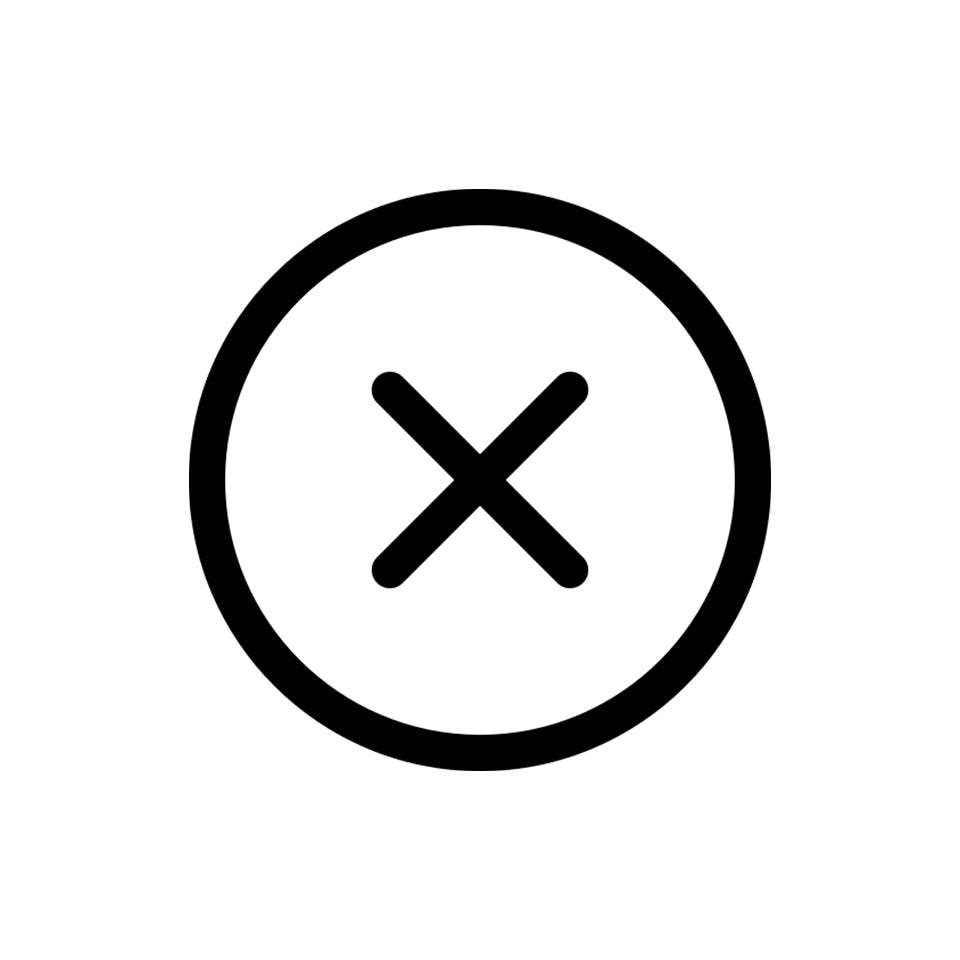 Black 'X' symbol inside a circle on a white background