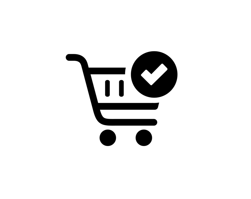 Shopping cart icon with a check mark to symbolize placing your order.