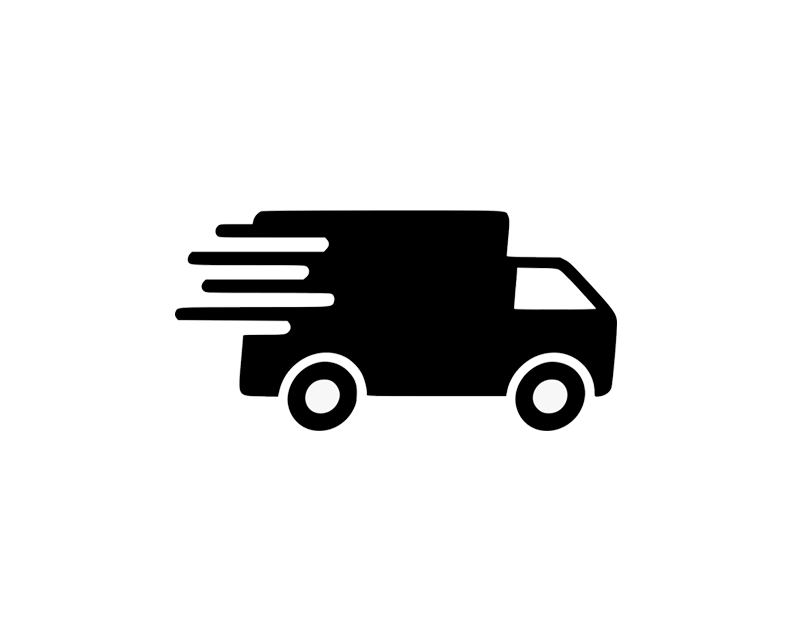 Silhouette of a delivery truck with speed lines to symbolize delivery of your order.