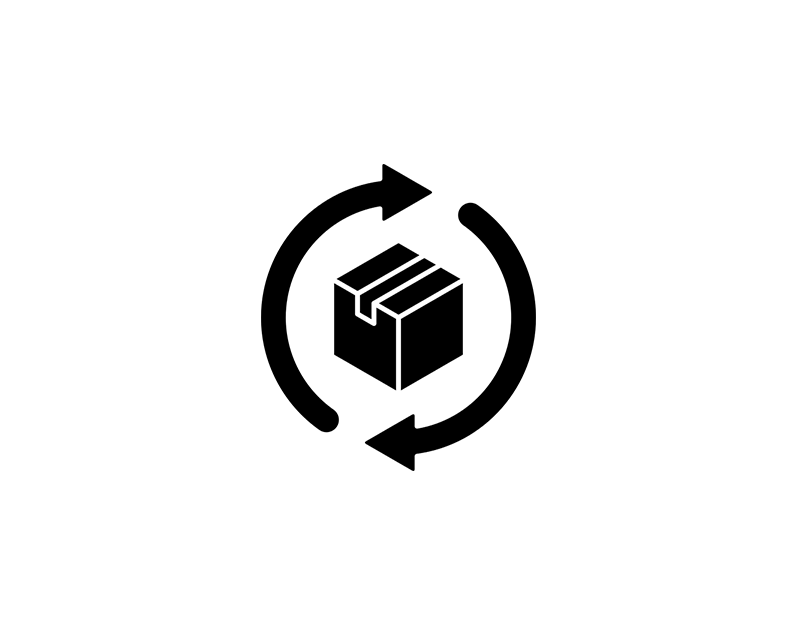 Icon of a box with circular arrows to symbolize reordering apparel.